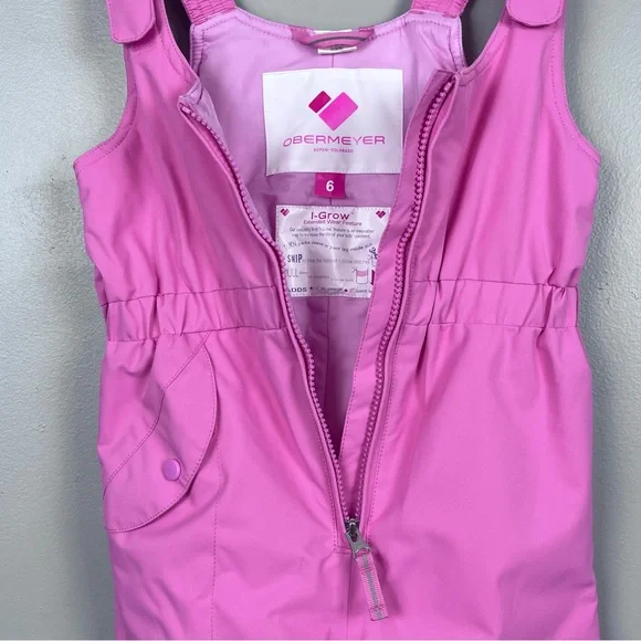 Obermeyer Girls Snoverall Hot Pink Ski Bib Pants 55018 Adjusrtable Size 6 Winter - Picture 9 of 16